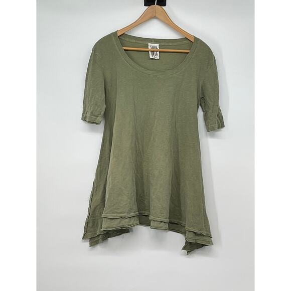 Free People Green Shark Bite Raw Hem Top‎ Size XS Grunge Lagenlook Boho - Picture 1 of 5